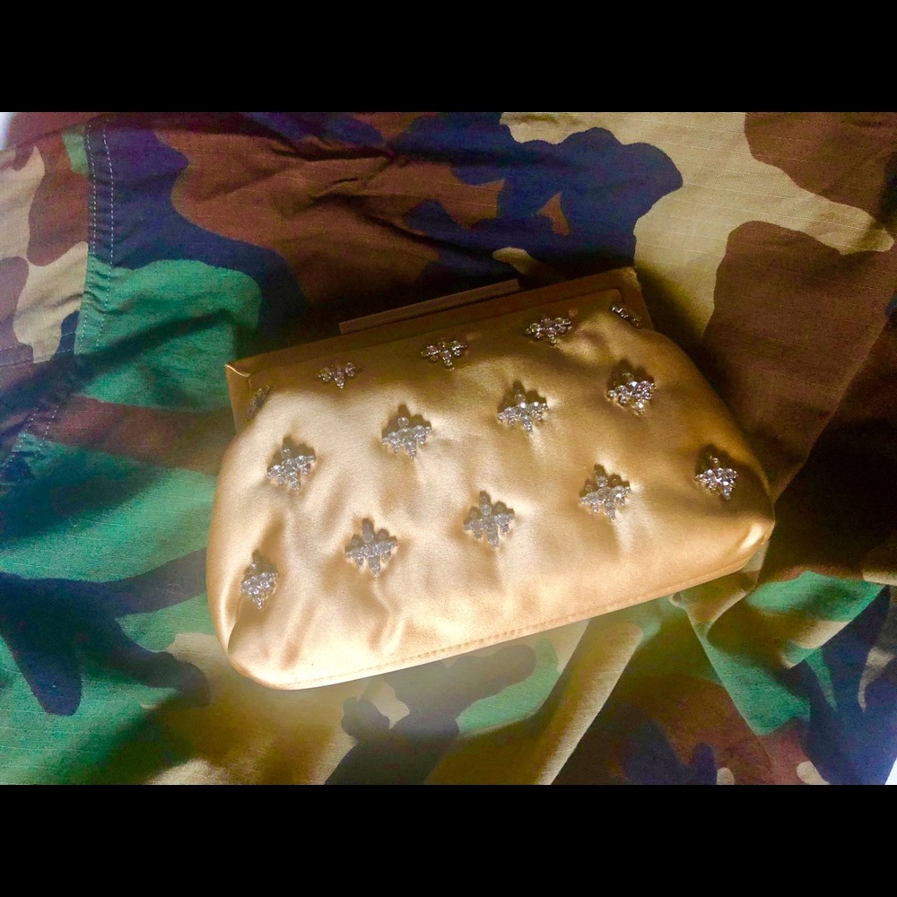 Badgley Mischka Satin and Rhinestone Clutch Purse